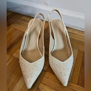 Betsey Johnson White Beaded Slingback Heels size 10